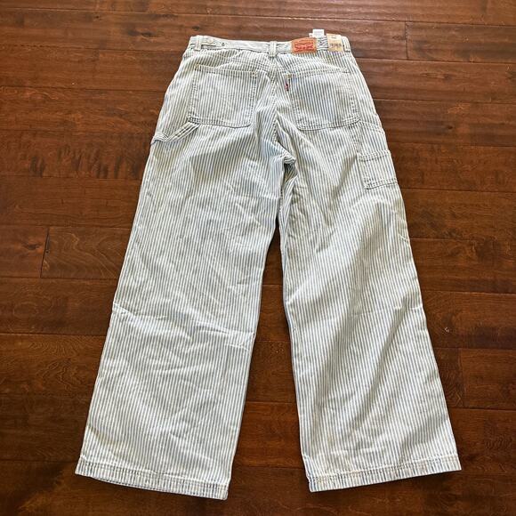NWT Levi's High Rise Cinch Baggy Carpenter Pants Blue and White Women's Size 32 - Picture 3 of 12